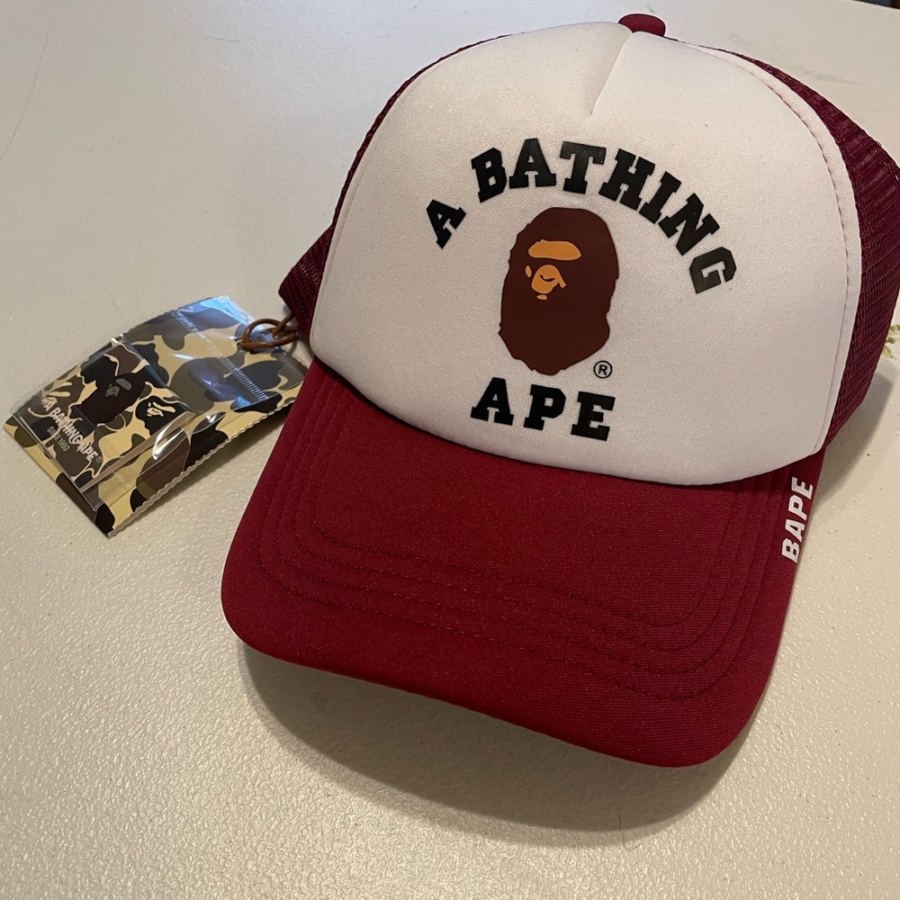 Bape Red and White Trucker Hat